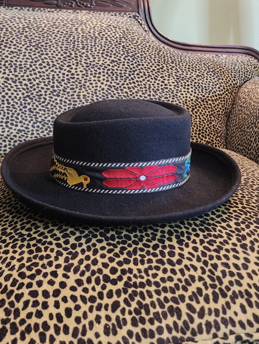 Womens Black Hat Embroidered Band Wool Felt‎ Western Cowgirl Aztec WPL 4384 USA